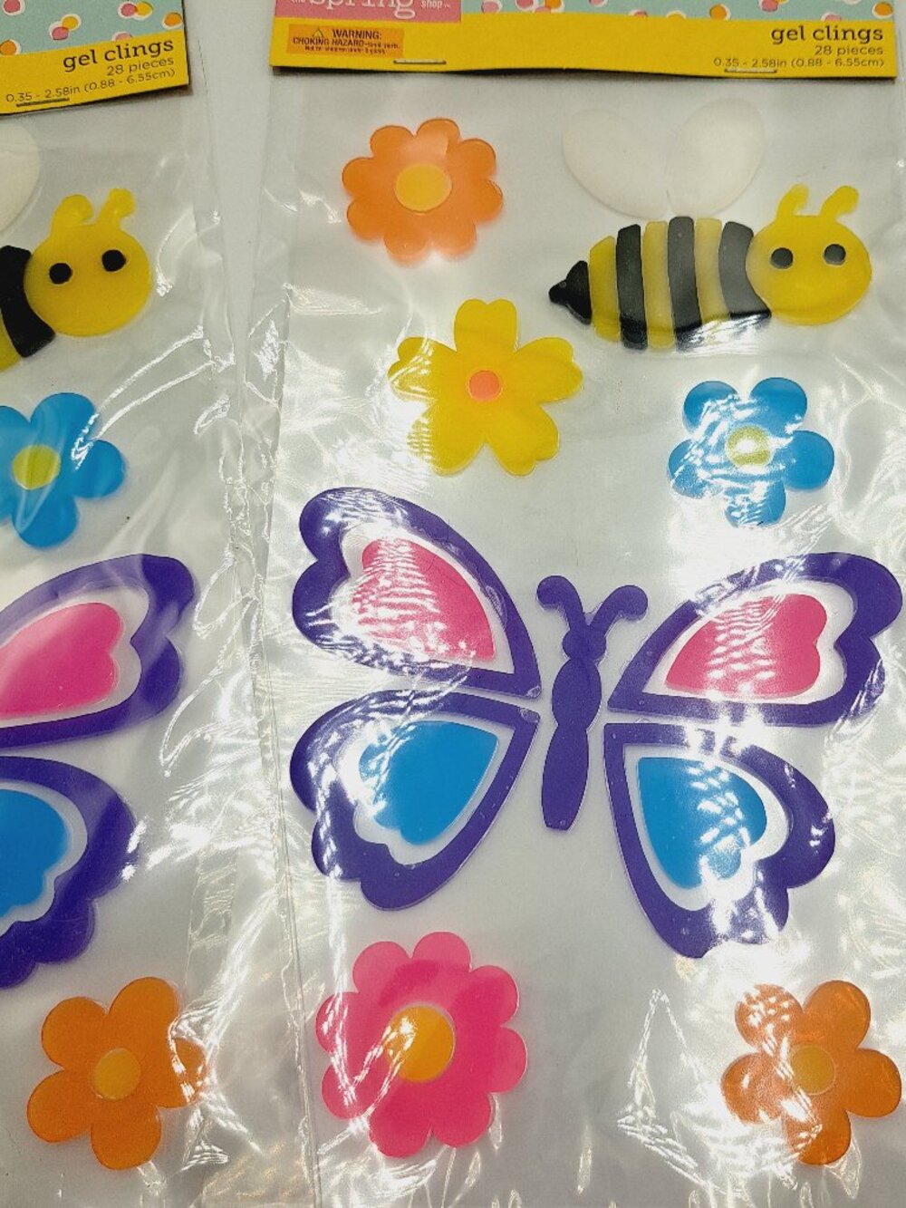 Color Blocked Spring Summer Bees, Butterfly & Flower Window Gel Clings 2 Packets